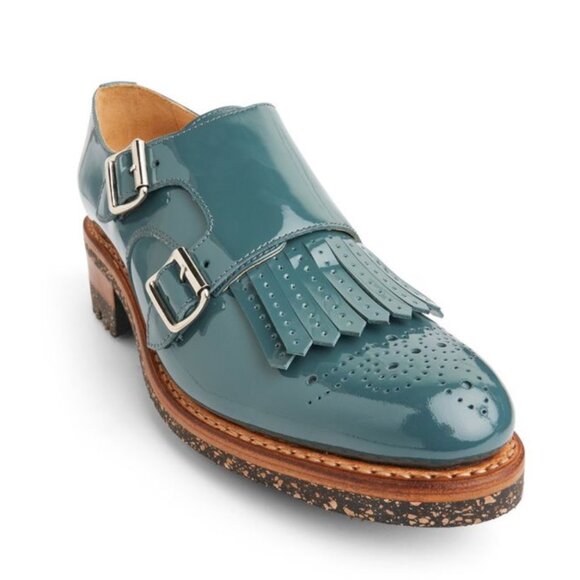 The Office of Angela Scott Ms. Francoise Double-Monk Oxford Chunky Soles - Teal - Picture 1 of 13